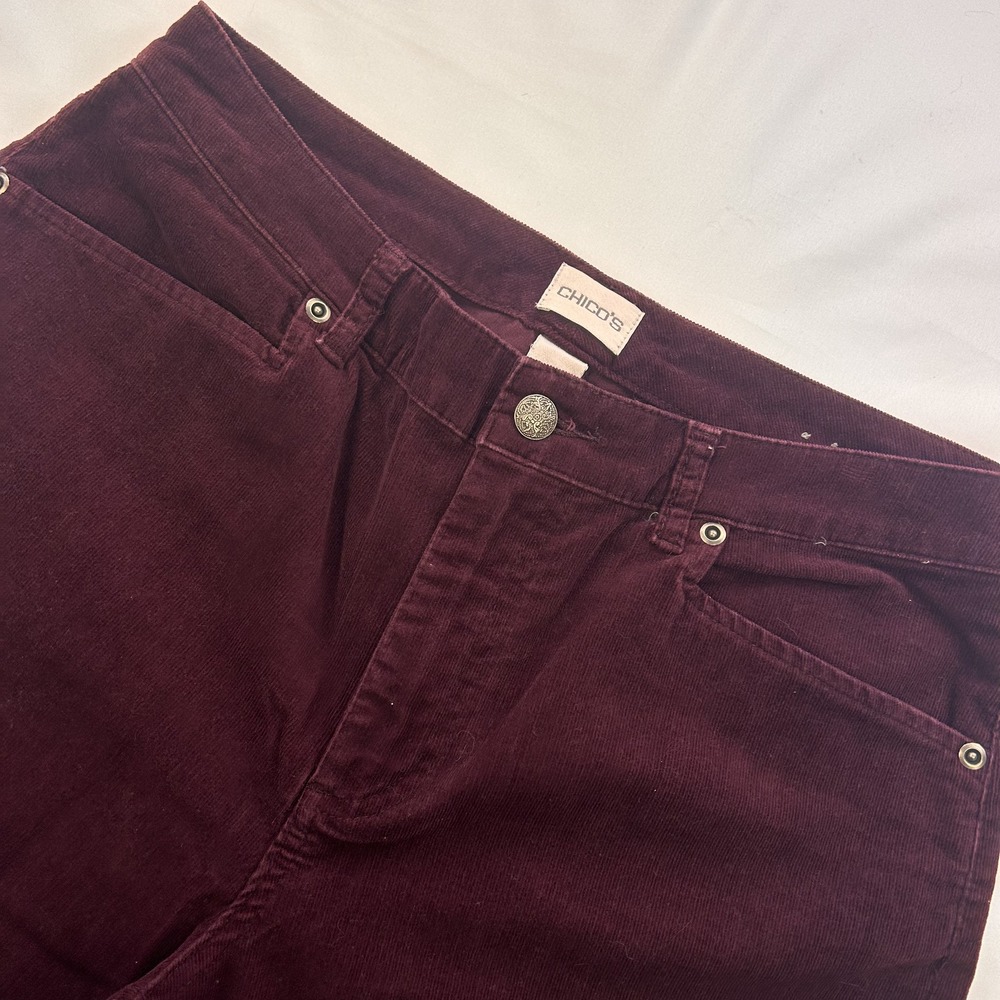 Chicos Women Burgundy Super Thin Corduroy Boot Cut Pants 16R NWoT